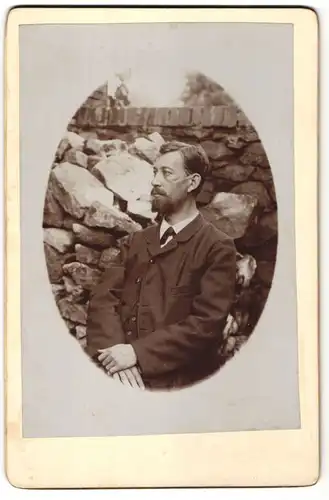 Fotografie Fotograf un Ort unbekannt, Profilportrait Mann mit Bart in Anzug in Garten