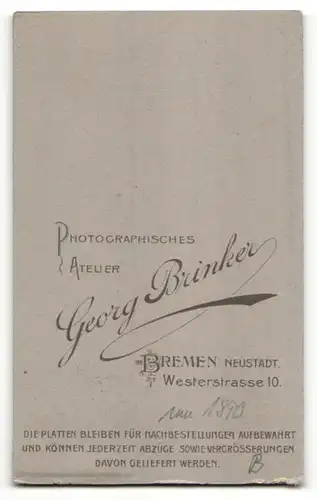 Fotografie Georg Brinker, Bremen, Neustadt, Portrait junge bürgerliche Dame mit zurückgebundenem Haar