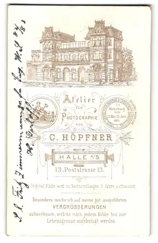 Fotografie C. Höpfner, Halle / Saale, Ansicht Halle / Saale, Foto-Atelier in der Poststr. 13