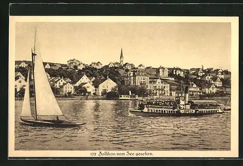 AK Zollikon, Blick vom See auf den Ort
