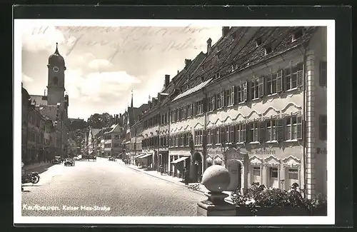 AK Kaufbeuren, Kaiser Max-Strasse, Kirchturm, Rathaus Wein und Kaffeestuben