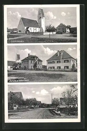 AK Lichtenau, Schule und Pfarrhaus, Ortsansicht, Kirche