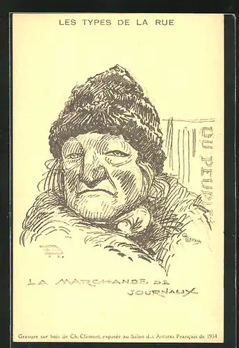 Künstler-AK Ch. Clement: Les Types de la Rue, La Marchande de Journaux, Zeitungsverkäuferin