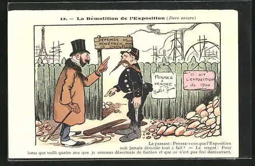 AK Paris, Exposition universelle de 1900, Passant fragt einen Polizisten