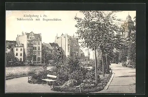 AK Königsberg, Schlossteich mit Bogenschütze