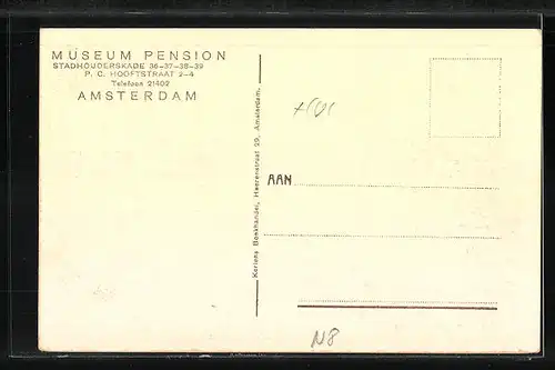 AK Amsterdam, Museum Pension, Stadhouderskade 36-37-38-39, P. C. Hooftstraat 2-4
