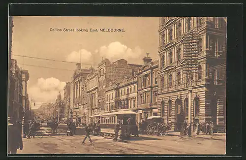 AK Melbourne, Collins Street, looking East, Strassenbahn