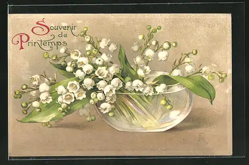 AK Souvenir de Printemps, Frühlingsgruss mit Maiglöckchen