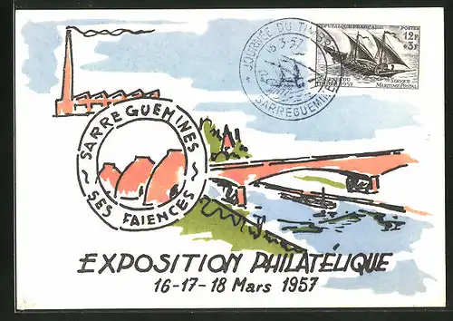 AK Sarreguemins, Exposition Philatélique 1957, Briefmarken-Ausstellung