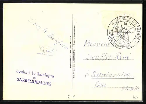 AK Sarreguemins, Exposition Philatélique 1957, Briefmarken-Ausstellung