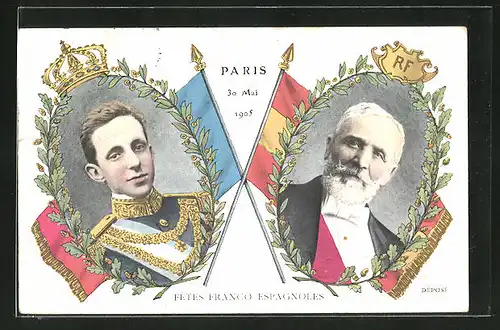 AK Paris, Fetes Franco Espagnoles, Präsident von Frankreich & König von Spanien