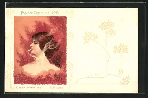 Künstler-AK Reklame für Job-Zigarettenpapier, Calendrier 1897, G. Maurice, Jugendstil
