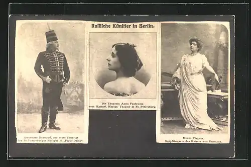 AK Russische Künstler in Berlin, Opernsänger Alexander Dawidoff, Tänzerin Anna Paulowna