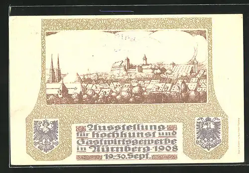 Künstler-AK Nürnberg, Ausstellung für Kochkunst und Gastwirtsgewerbe 1908, Teilansicht mit Burg