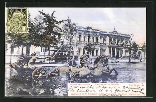 AK Santiago, Fuente del Neptuno, Alameda de las Delicias, Strassenbahn