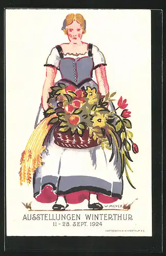 Künstler-AK Winterthur, Ausstellung 1924 für Landwirtschaft, Gartenbau und Gewerbe, Bäuerin in Tracht
