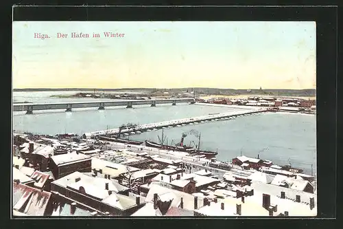 AK Riga, Blick auf den Hafen im Winter