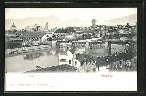 AK Pisa, Panorama mit Flussbrücke