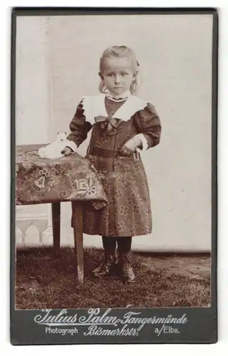 Fotografie Julius Palm, Tangermünde, kleines Mädchen mit Schleife am Kleid