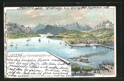 Künstler-AK C. Steinmann: Luzern, Dampfer am Vierwaldstättersee