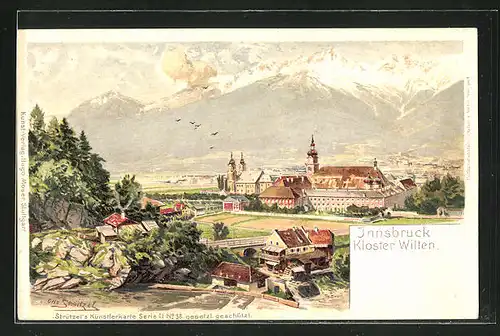 Künstler-AK Otto Strützel: Innsbruck, Kloster Wilten aus der Vogelschau