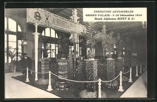 AK Paris, Exposition Automobile 1910, Grand Palais, Stand Alphonse Binet & cie