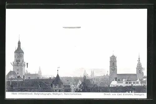 AK Stuttgart, Zeppelin am 05. August 1908 über der Stadt