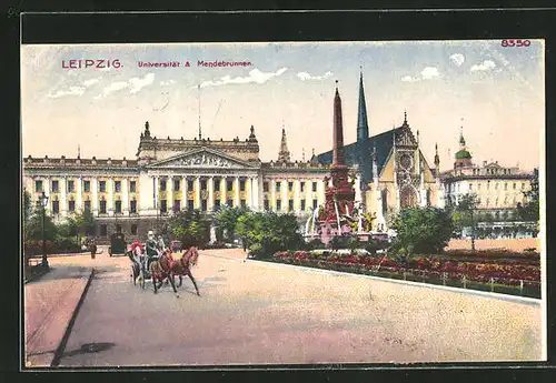 Künstler-AK Bruno Bürger & Ottillie Nr. 8350: Leipzig, Blick auf Universität und Mendebrunnen