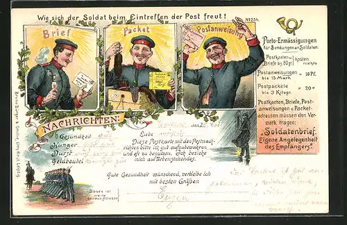 Künstler-Lithographie Bruno Bürger & Ottillie Nr. 254: Wie sich der Soldat beim Eintreffen der Post freut!