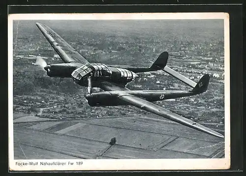 AK Flugzeug Focke-Wulf Nahaufklärer Fw 189 mit  in der Luft