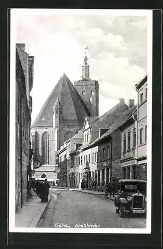 AK Guben, Kurze Strasse u. Stadtkirche