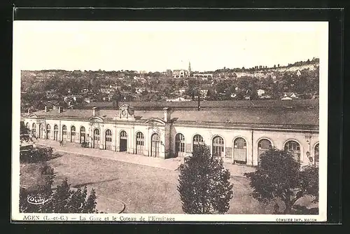 AK Agen, La Gare et le Coteau de l`Ermitage, Bahnhof