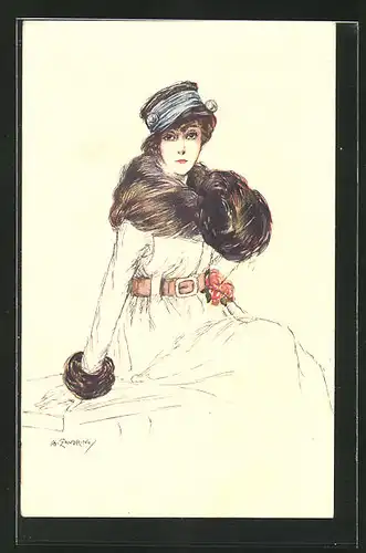 Künstler-AK A. Zandrino: Elegante Dame im Wintermantel mit Hut