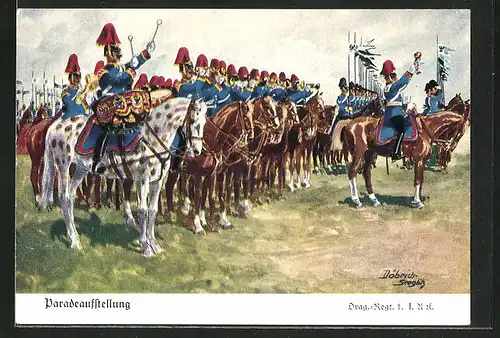Künstler-AK Döbrich-Steglitz: Paradeaufstellung des Dragoner-Regiments 1. I. A. K.