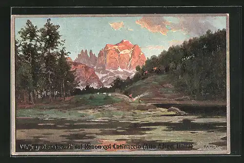 Künstler-AK Rudolf Alfred Höger: Catinaccio, Landschaftspanorama mit Gebirge