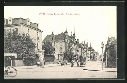 AK Pirna, Gartenstrasse mit Hotel Sächsischer Hof