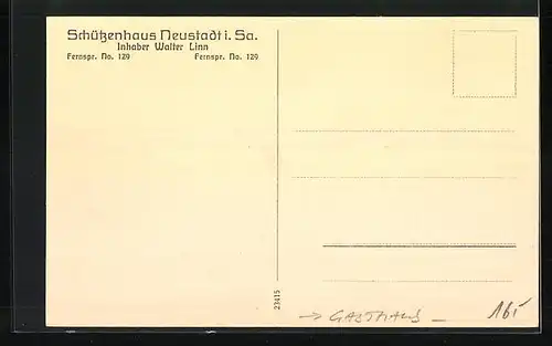 AK Neustadt i. Sa., Gasthaus Schützenhaus von Walter Linn