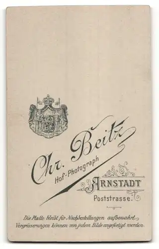 Fotografie Chr. Beitz, Arnstadt, Portrait betagter Herr mit Oberlippenbart in Anzug