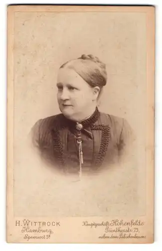 Fotografie H. Wittrock, Hohenfelde, Portrait beleibte Dame mit geflochtenem Haar