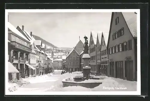 AK Ebingen, Marktplatz im Schnee