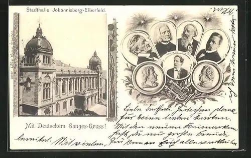 AK Elberfeld, Stadthalle Johannisberg, Komponisten, Liszt, Brahms, Wagner, etc.