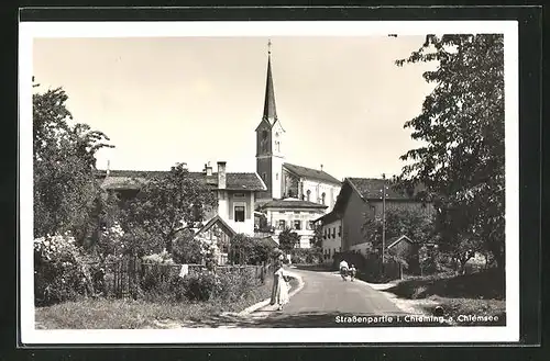 AK Chieming a. Chiemsee, Teilansicht mit Kirche