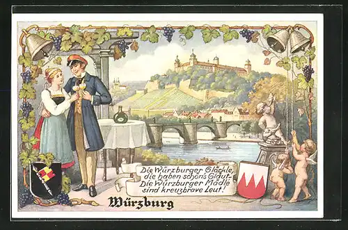 AK Würzburg, Flussbrücke und Schloss