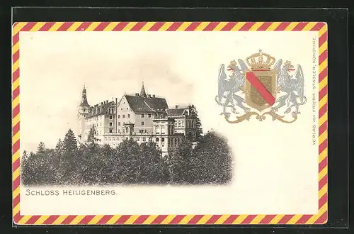 AK Heiligenberg, Blick zum Schloss mit geprägten Wappen