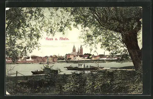 AK Rees am Rhein, Blick über den Fluss zur Stadt