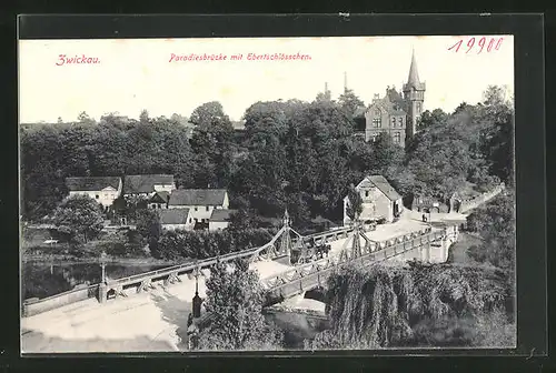AK Zwickau, Ortsansicht mit Paradiesbrücke und Ebertschlösschen