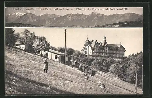 AK Bern, Hotel Gurten-Kulm mit Blümlisalp, Niesen und Stockhornkette