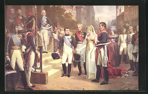 AK Tilsit, Napoleon recoit la reine de Prusse, Napoleon in Uniform u. Königin Luise von Preussen