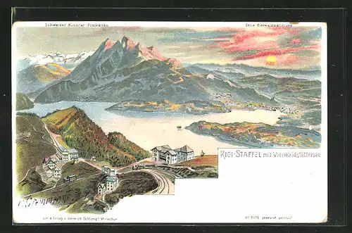 Künstler-Lithographie C. Steinmann: Rigi-Staffel, Totale mit Vierwaldstättersee