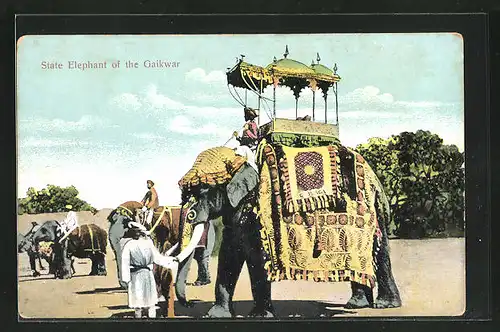 AK India, State Elephant of the Gaikwar, Elefant mit Mahut